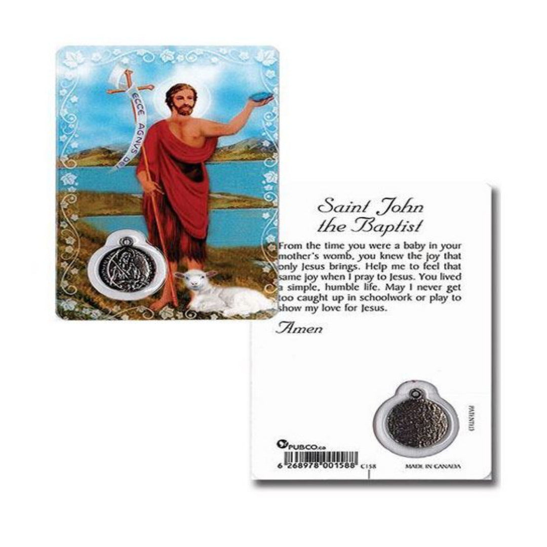 LAMINATED CARD & MEDAL - ST JOHN THE BAPTIST