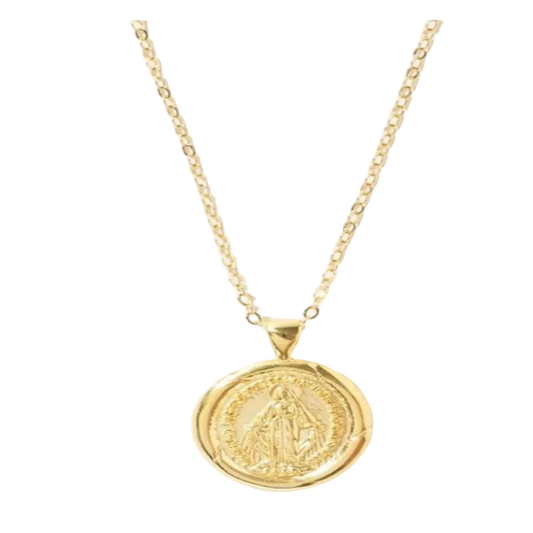 SILVER GOLD MIRACULOUS MEDAL NECKLACE