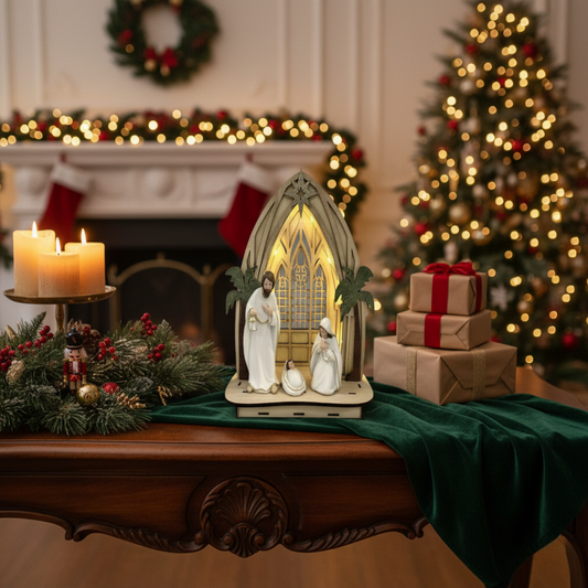 NATIVITY FAMILY SCENE WITH LIGHT