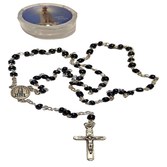 OUR LADY OF FATIMA BLACK BEADS SMALL ROSARY