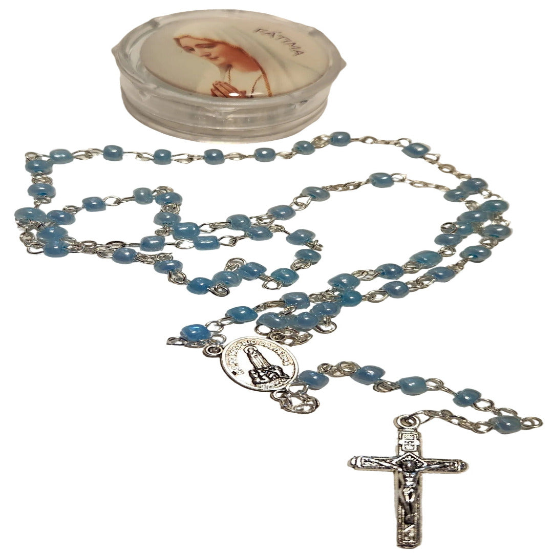 OUR LADY OF FATIMA BLUE BEADS SMALL ROSARY