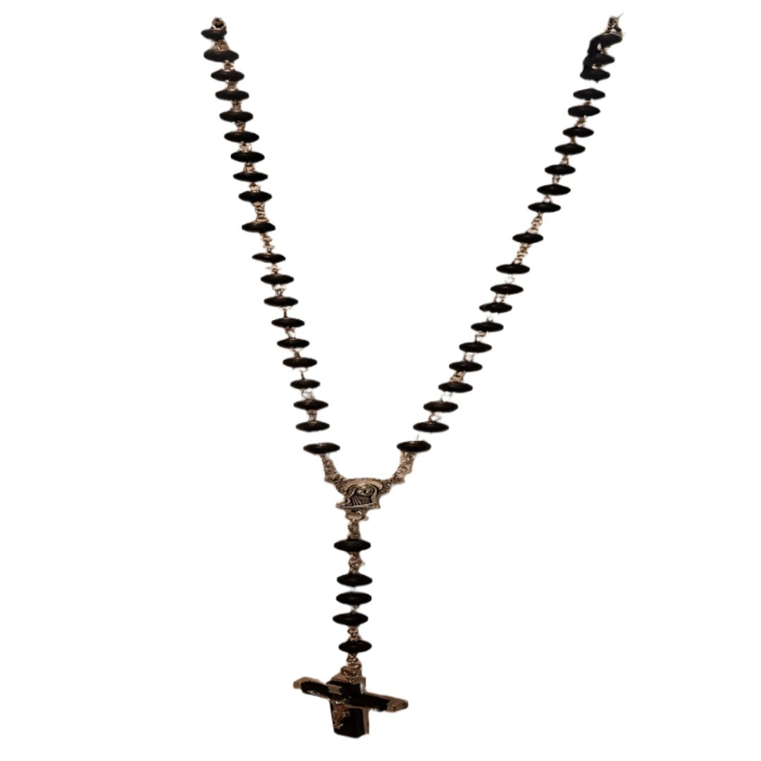 BLACK WOOD BEADS LONG ROSARY