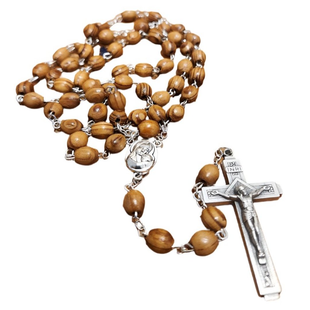 BROWN WOOD BEADS LONG ROSARY