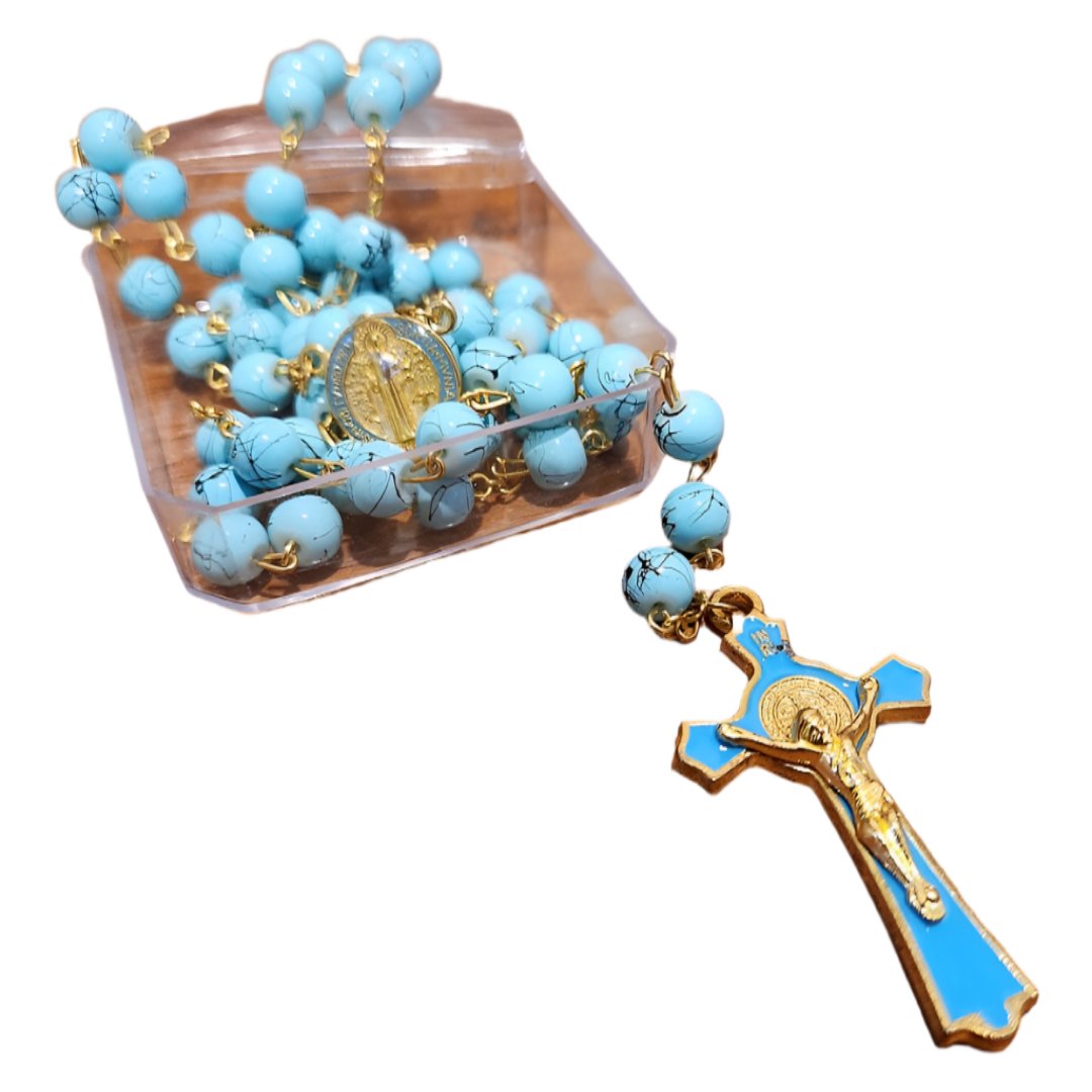 GOLDEN TURQOUISE GLASS BEADS ROSARY