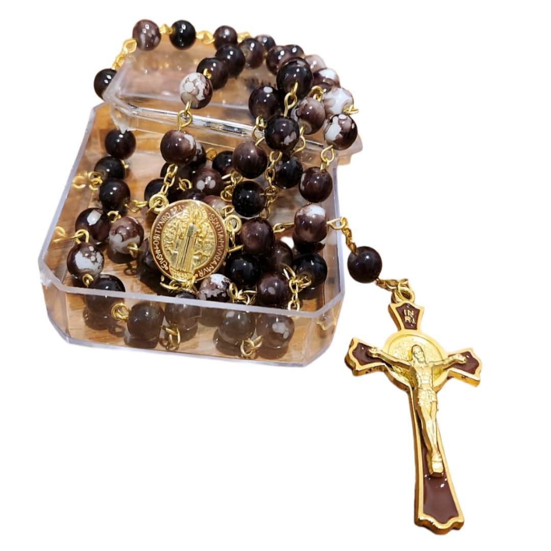 GOLDEN BROWN GLASS BEADS ROSARY