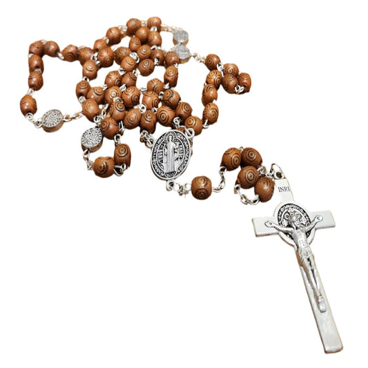 ROSE BROWN WOOD BEADS LONG ROSARY