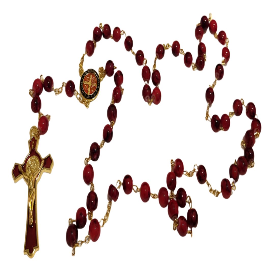 GOLDEN RED GLASS BEADS ROSARY