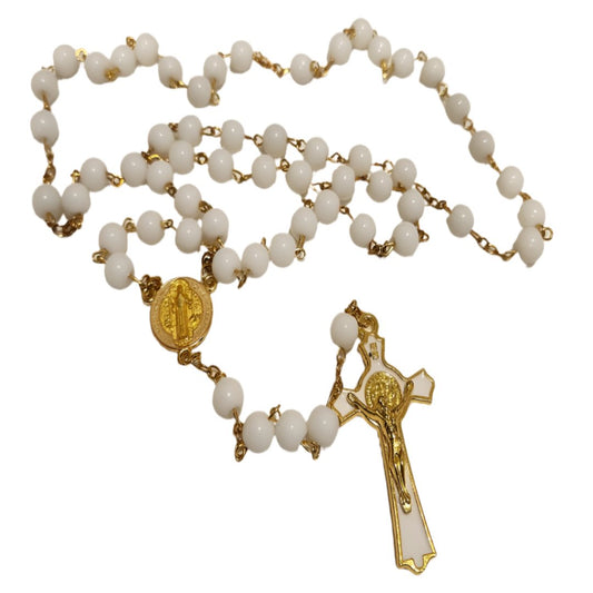 GOLDEN WHITE GLASS BEADS ROSARY