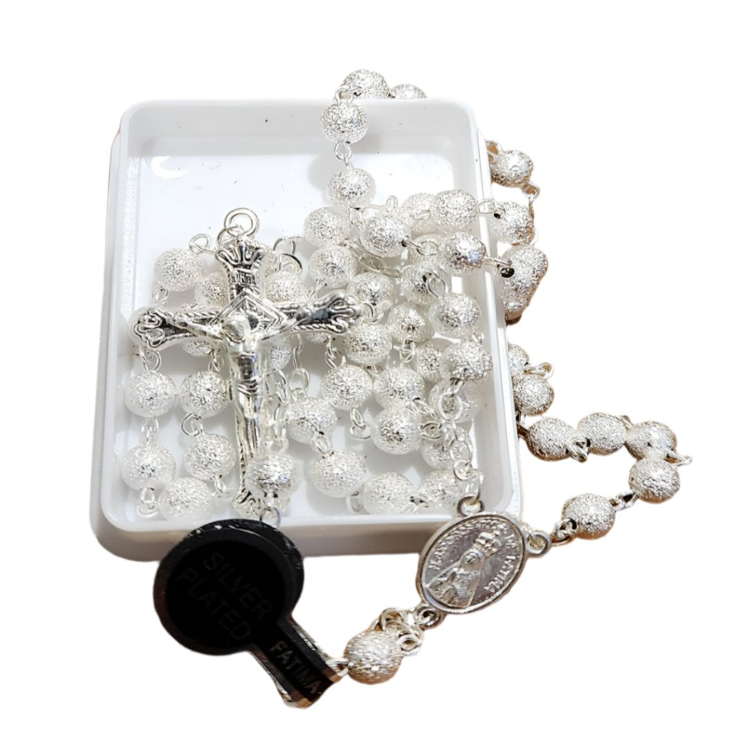 SILVER PLATED SPECKLE BEADS ROSARY