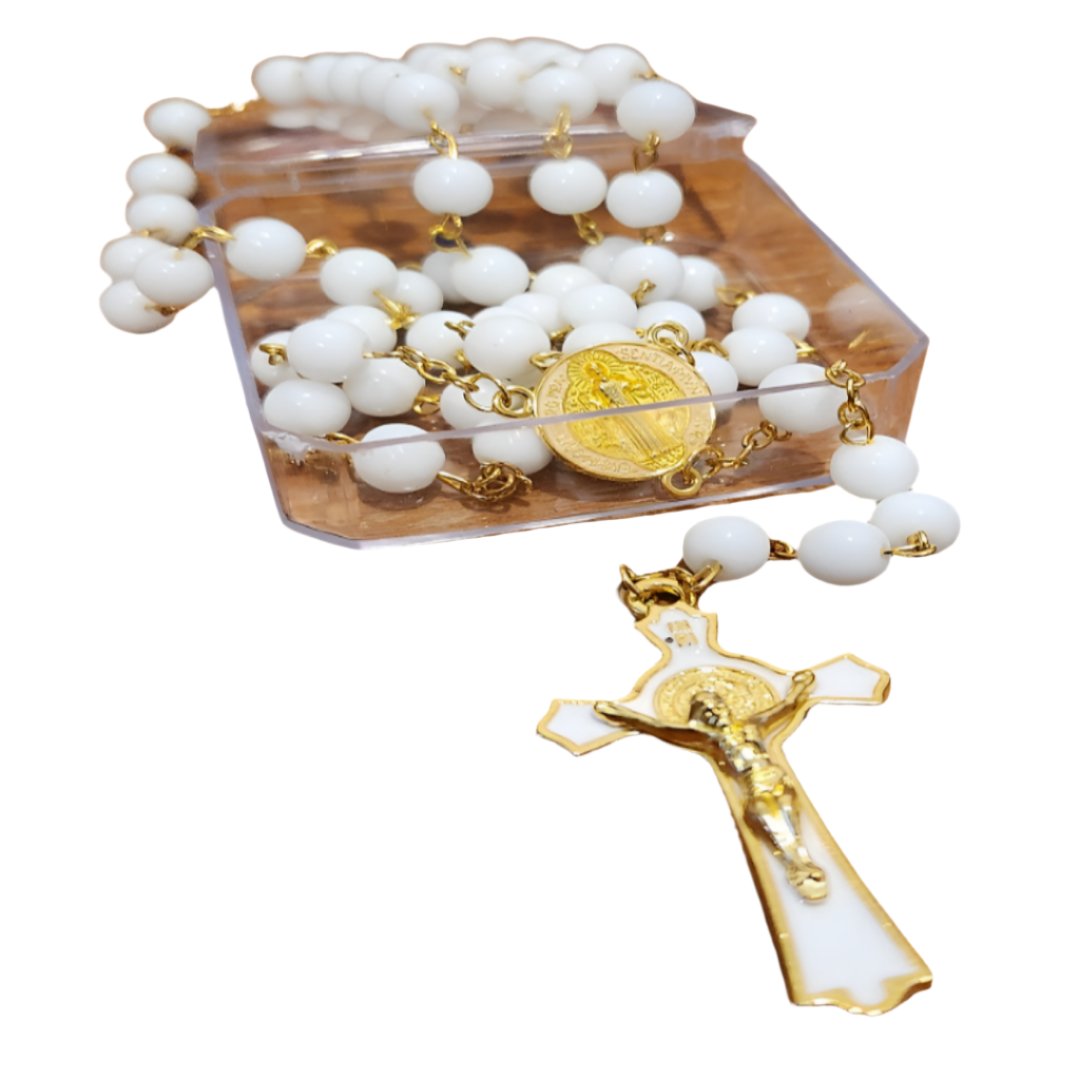 GOLDEN WHITE GLASS BEADS ROSARY