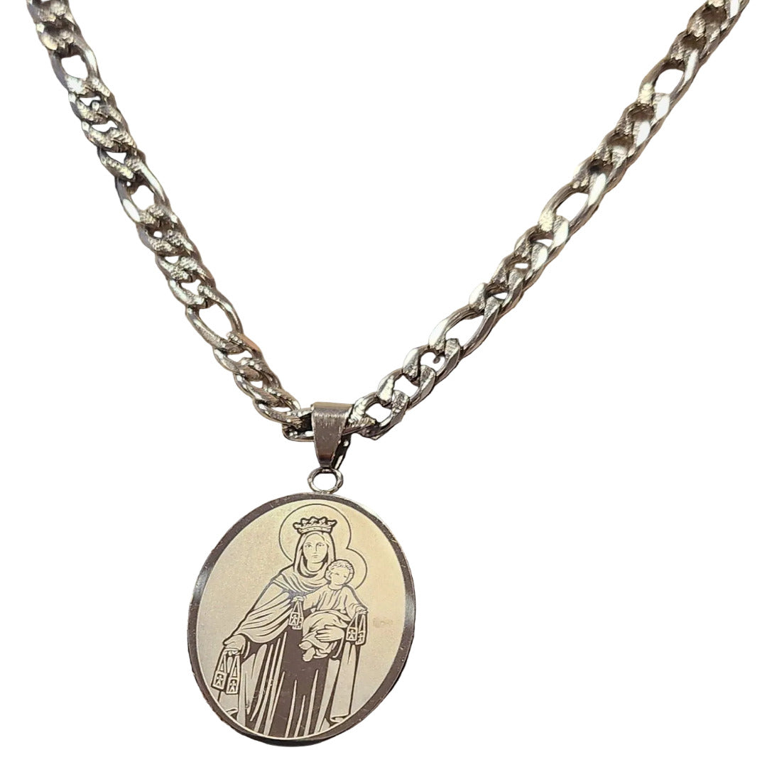 OUR LADY OF MT CARMEL PENDANT NECKLACE SILVER METAL