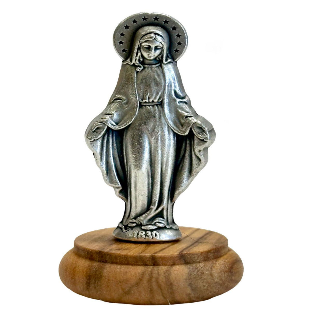 OUR LADY MIRACULOUS MINI-STATUETTE ON WOOD BASE