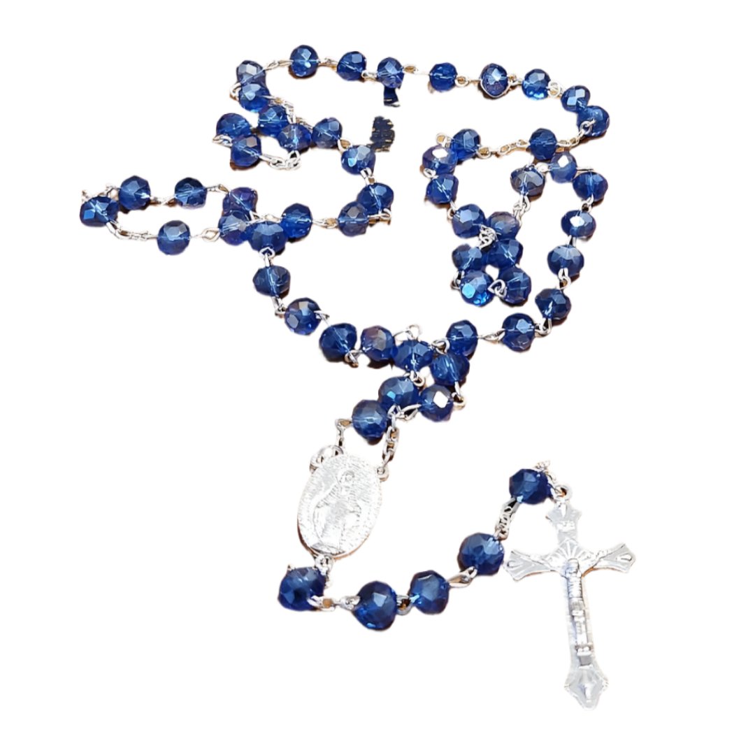 SILVER BLUE CRYSTAL BEADS ROSARY