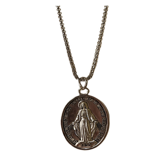 OUR LADY OF THE MIRACULOUS MEDAL SILVER NECKLACE