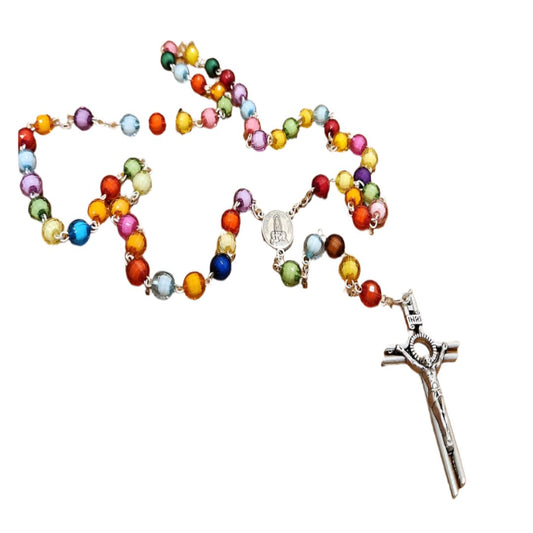 SILVER MULTI-COLOURED BEADS ROSARY