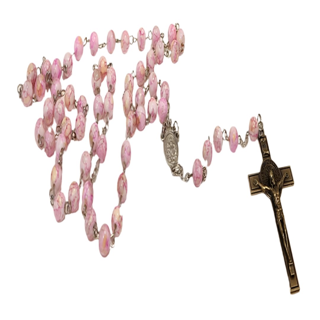 SILVER MONOCHROMATIC PINK BEADS ROSARY