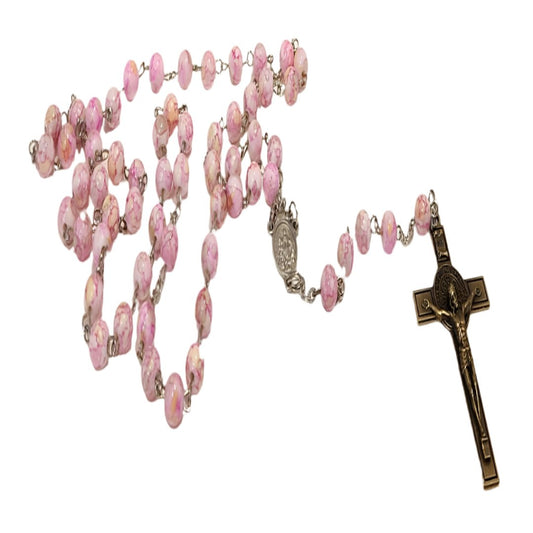 SILVER MONOCHROMATIC PINK BEADS ROSARY