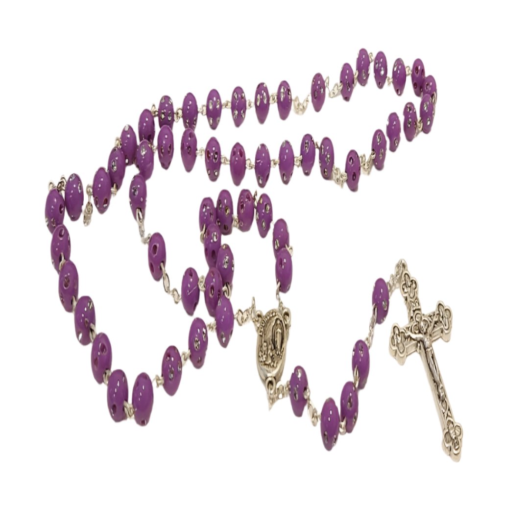 SILVER SPARKLE PURPLE BEADS ROSARY