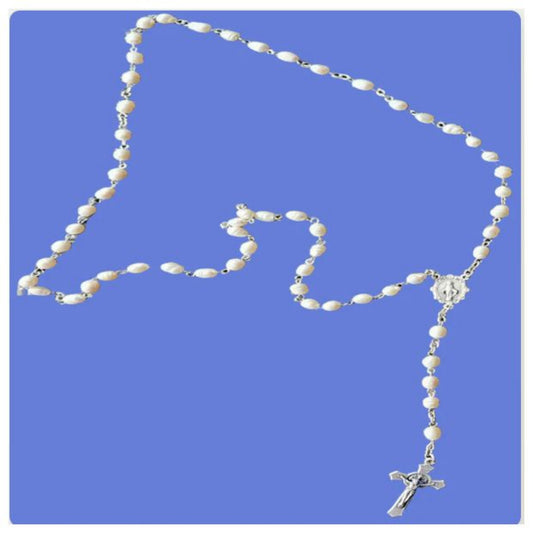 HANDCRAFTED SILVER ROSARY IN FRESHWATER PEARL BEADS