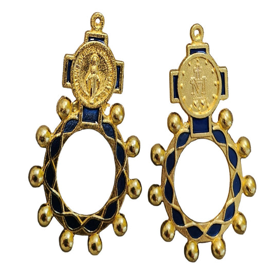 ROSARY RING IN BLUE AND GOLD METAL