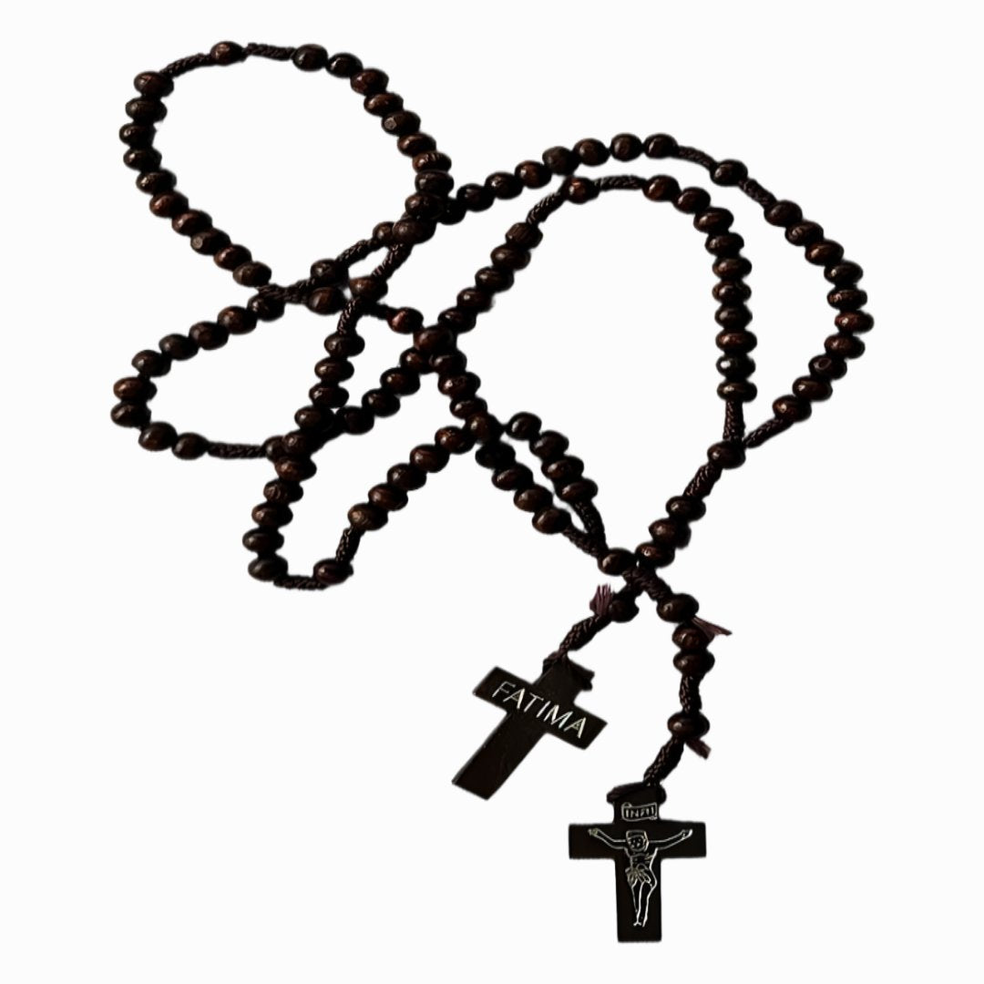 FATIMA ROSARY WITH WOOD BEADS IN NYLON ROPE SMALL