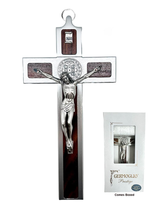 ST BENEDICT WOOD METAL CRUCIFIX - ROSEWOOD
