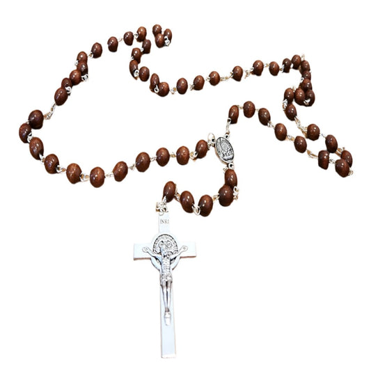 ST BENEDICT BROWN WOOD BEADS ROSARY