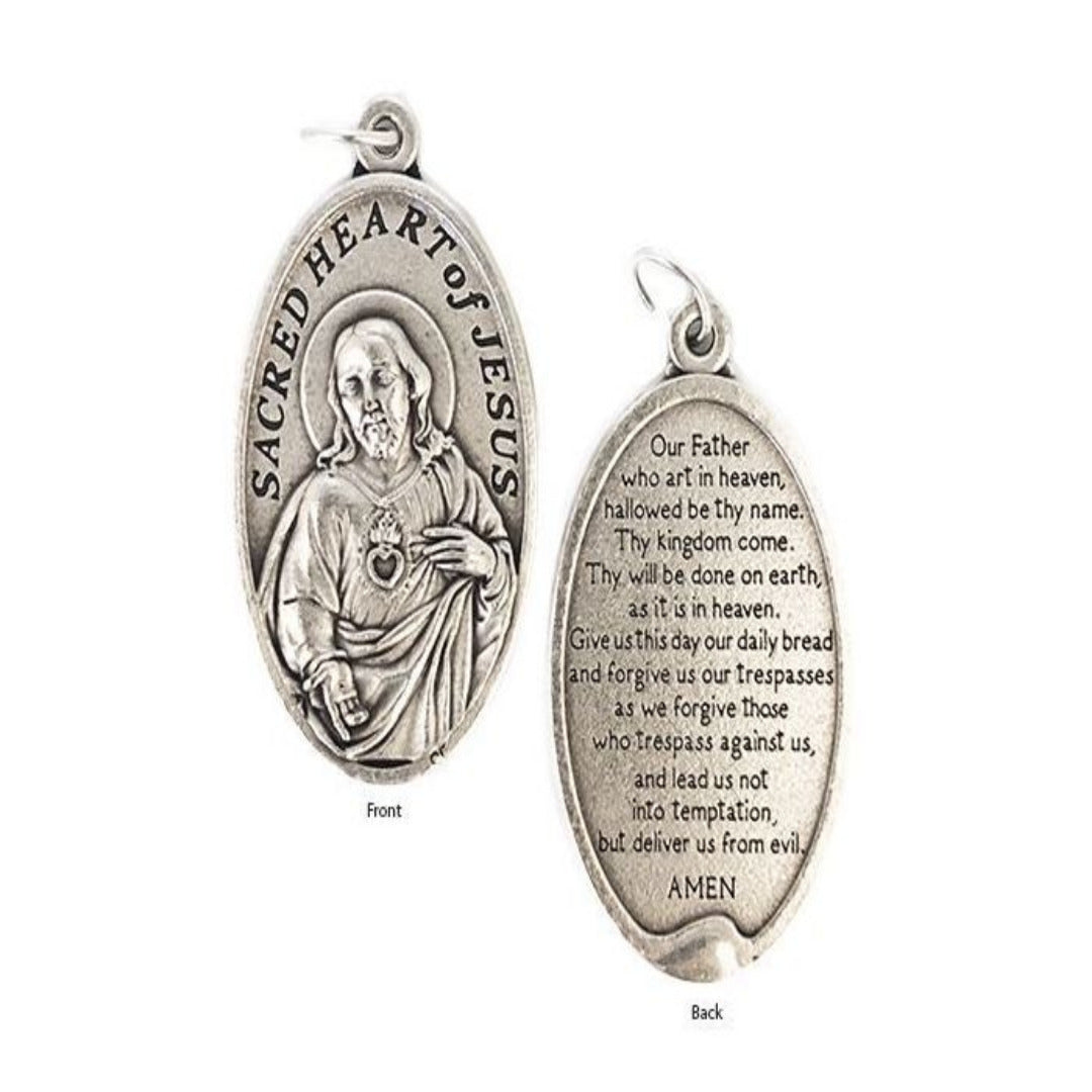 SACRED HEART JESUS WITH OUR FATHER MEDAL SILVER (40MM)