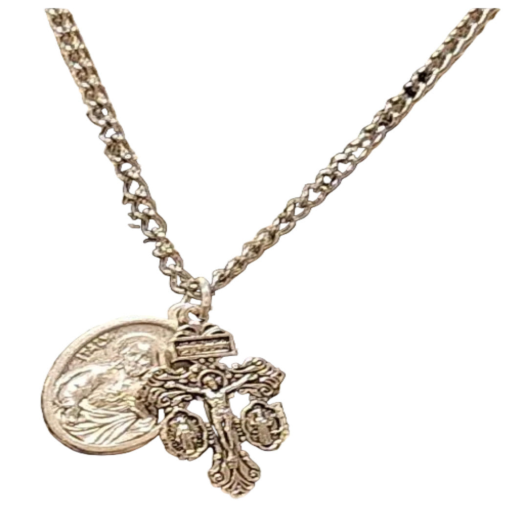 ST JOSEPH MEDAL SILVER METAL NECKLACE