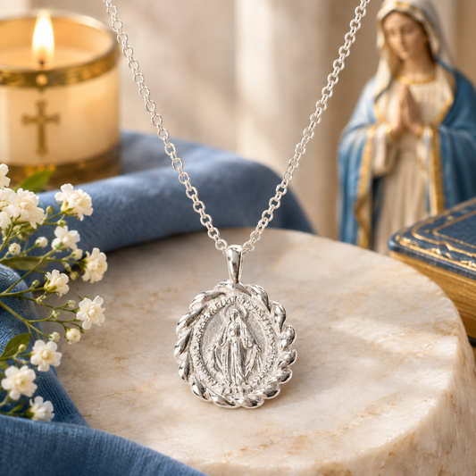 SILVER MIRACULOUS MEDAL NECKLACE