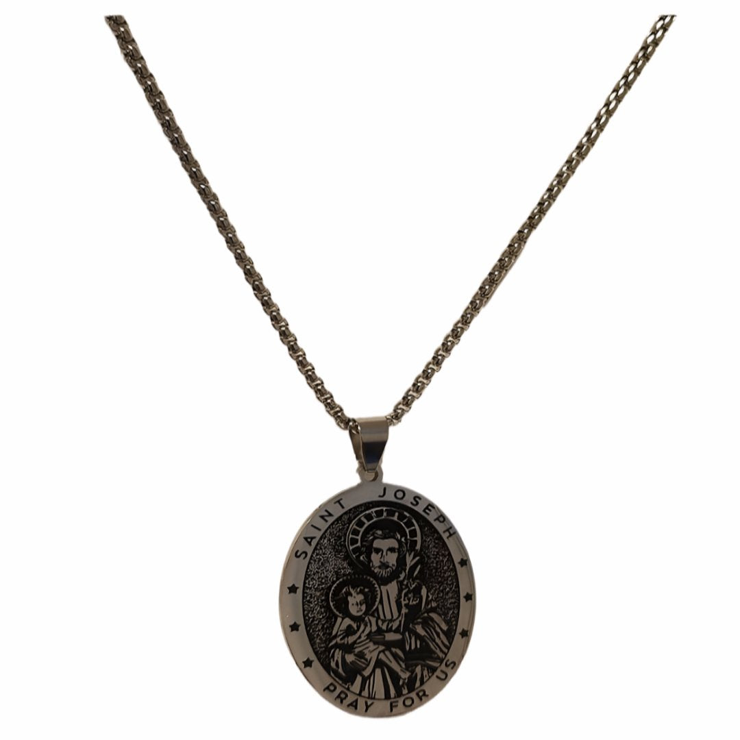 ST JOSEPH MEDAL SILVER NECKLACE