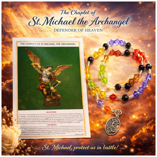 THE CHAPLET OF ST MICHAEL THE ARCHANGEL IN HANDMADE CORD ROSARY WITH PAYER CARD