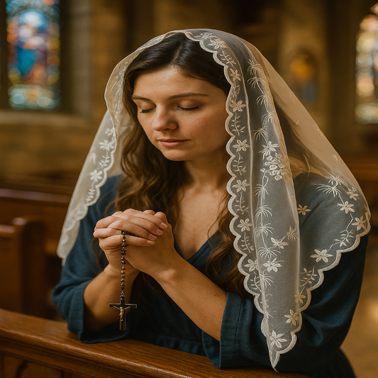 CHURCH VEIL OR MANTILLA IN TRIANGLE SHAPE WITH SCALLOPED EDGE
