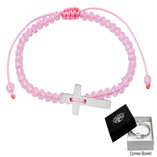 BRACELET WITH PINK CRYSTAL BEADS AND CROSS