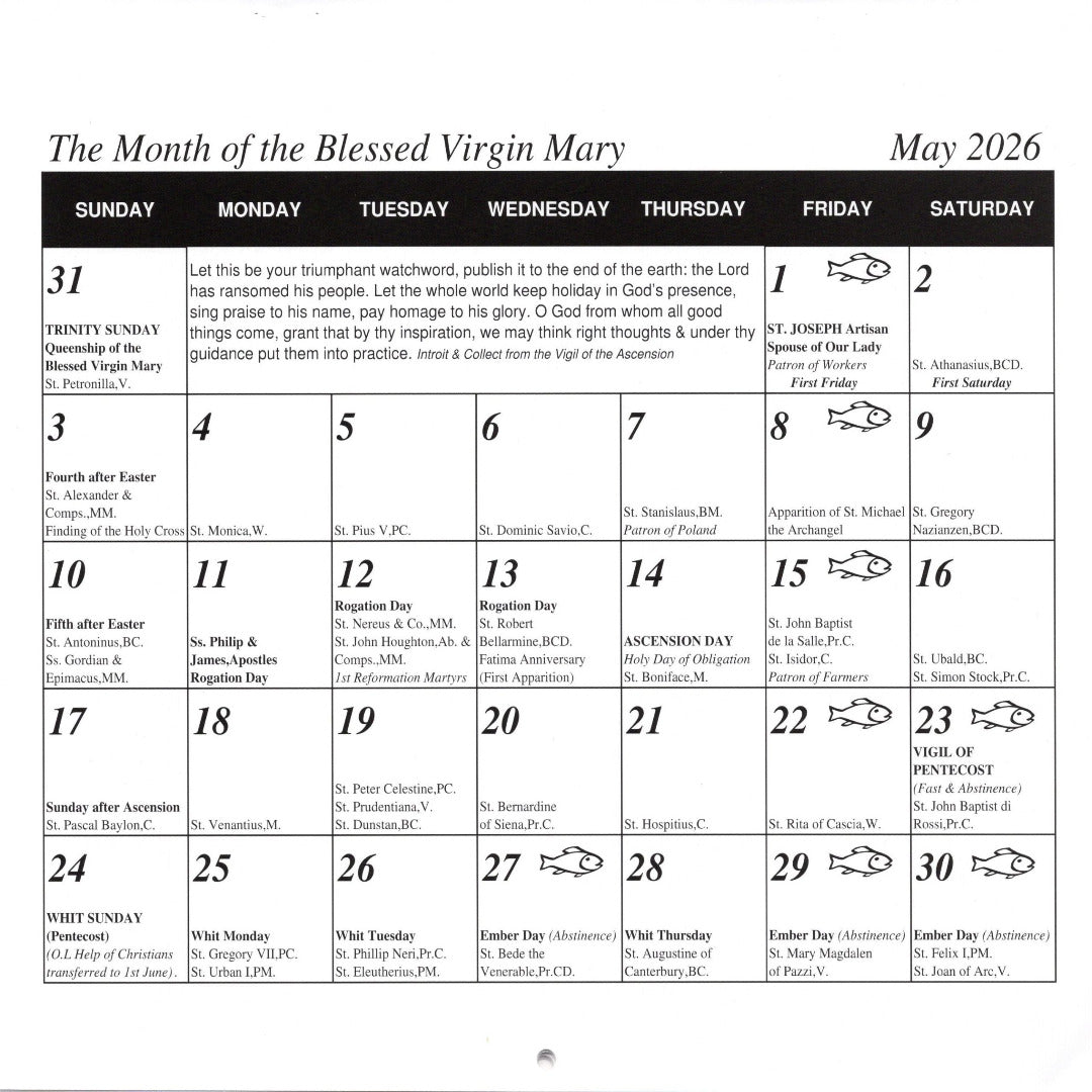SAINT JOSEPH CATHOLIC CALENDAR 2026