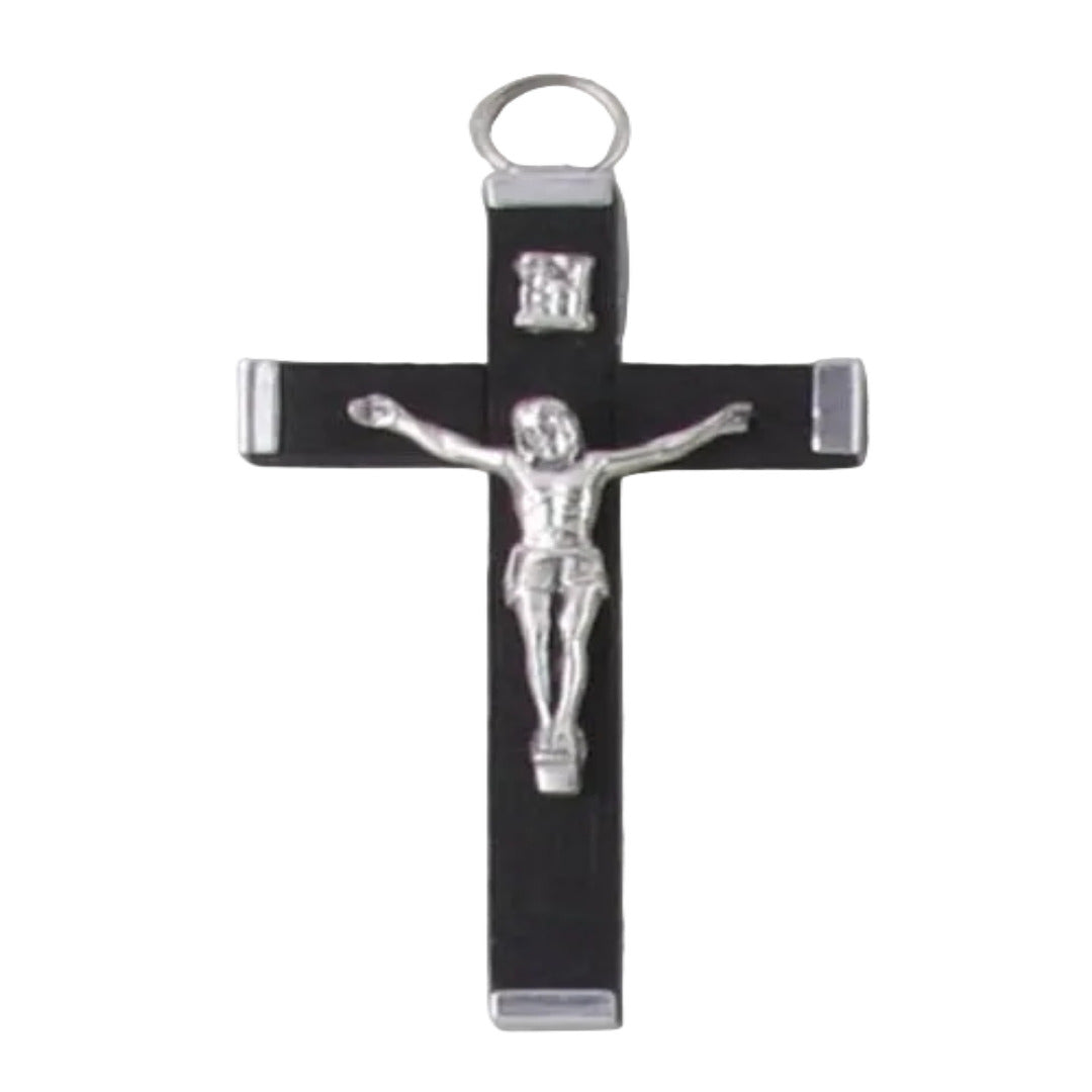 CRUCIFIX BLACK WOOD SILVER TIP 60MM