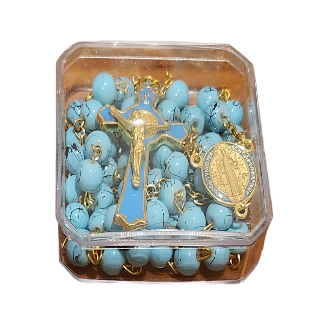 GOLDEN TURQOUISE GLASS BEADS ROSARY