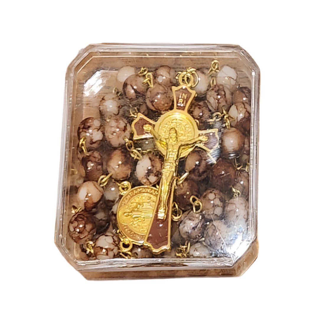 GOLDEN BROWN GLASS BEADS ROSARY