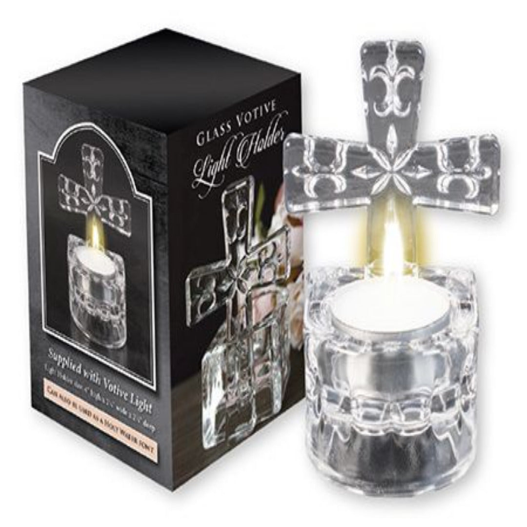 GLASS CROSS TEA LIGHT HOLDER/WATER FONT