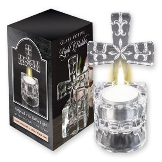 GLASS CROSS TEA LIGHT HOLDER/WATER FONT