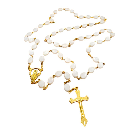 GOLDEN FLAT PEARLY BEADS ROSARY