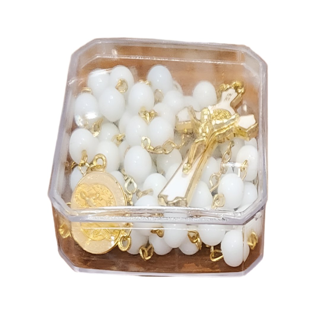 GOLDEN WHITE GLASS BEADS ROSARY