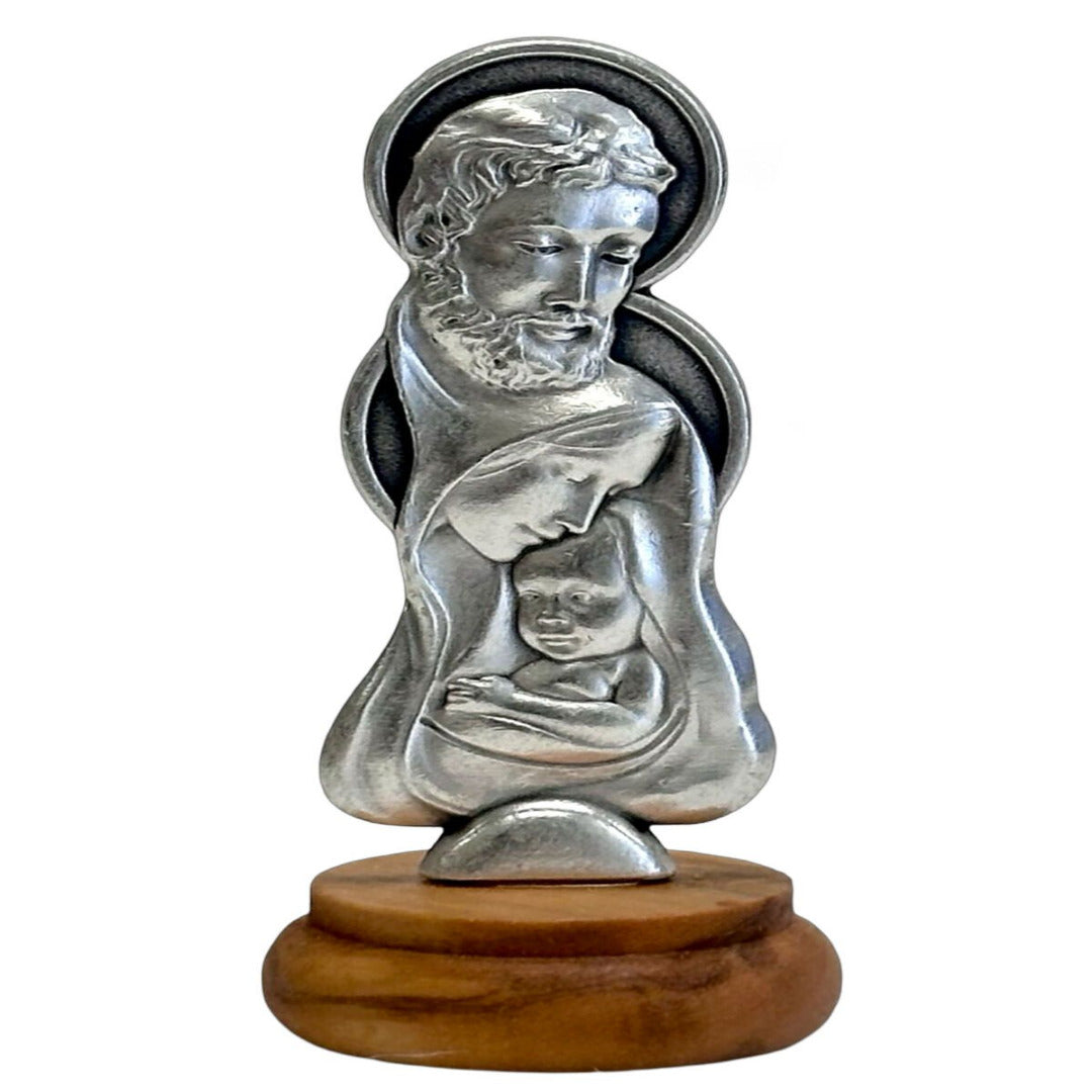 MINI STATUE WITH WOOD BASE HOLY FAMILY