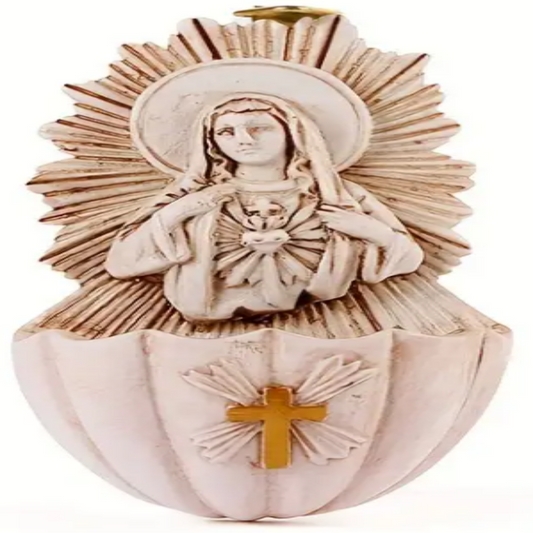 HOLY WATER FONT WITH CROSS AND THE IMMACULATE HEART OF OUR LADY