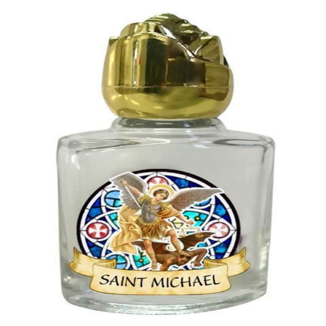 HOLY WATER BOTTLE GLASS ST MICHAEL THE ARCHANGEL