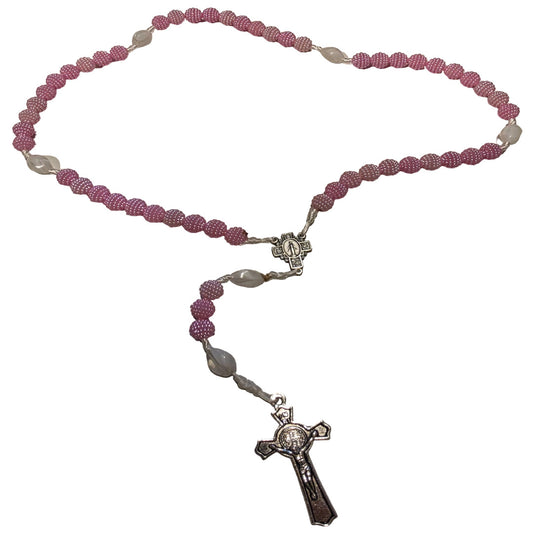 HANDCRAFTED LONG CORD ROSARY PINK