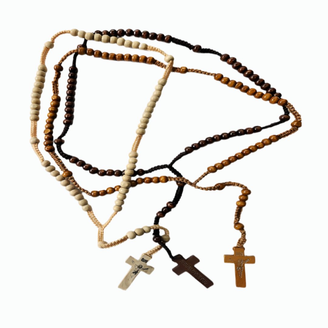 ROSARY WITH WOOD BEADS IN NYLON ROPE MEDIUM