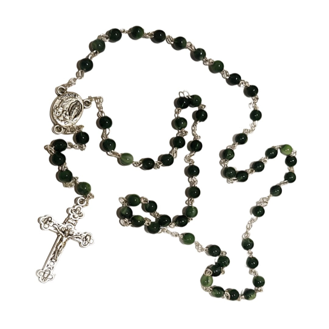 SILVER EMERALD GREEN ROUND BEADS ROSARY