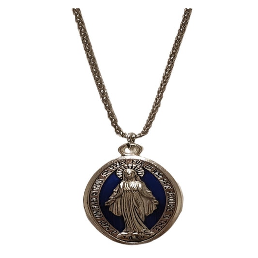 MIRACULOUS MEDAL BLUE METAL NECKLACE