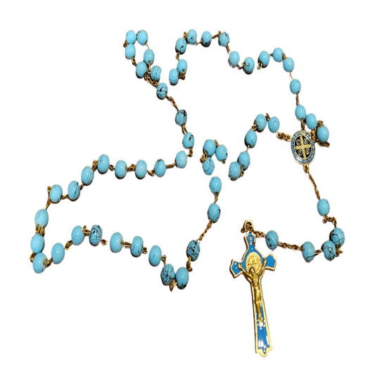 GOLDEN TURQOUISE GLASS BEADS ROSARY